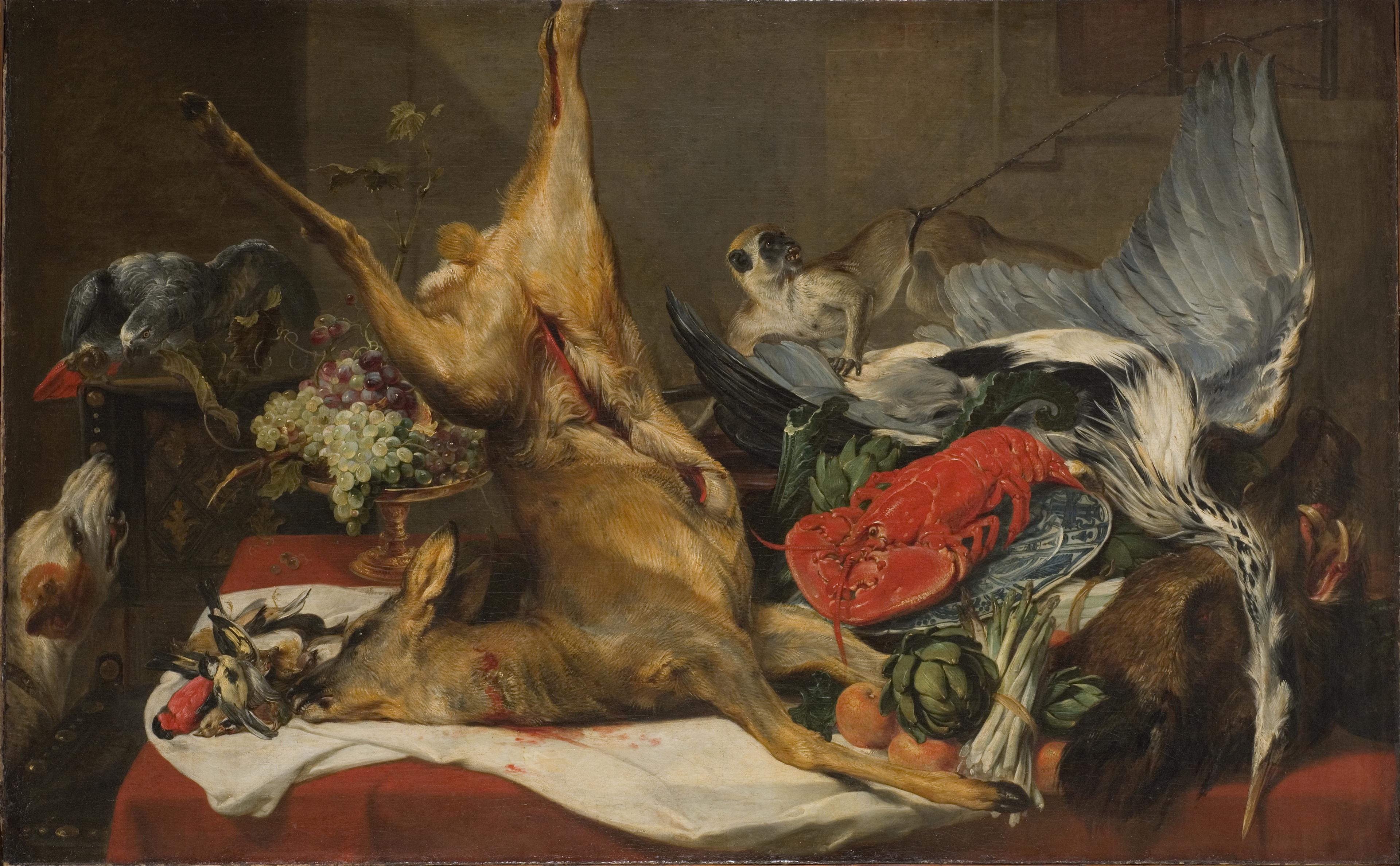 Still Life with Dead Game, a Monkey, a Parrot, and a Dog